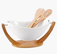 Set of Salad Bowl and 2 Spoon with stand