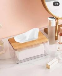 transparent plexi tissue box with bamboo lid
