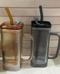 Square Glass Cup With Straw