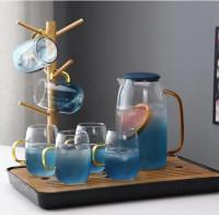 Set of 7 pcs glass pitcher with Silicone lid+6cups