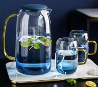 Set of 7 pcs Glass Pitcher with Silicone Lid +6cups