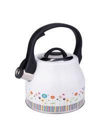 2.5L Stainless Steel Whistling Kettle With Ergonomic Handle DH-02907 - Flower-White