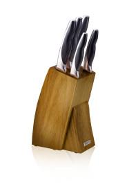 5Pcs Stainless Steel & Polypropylene Curve Knives With Wood Knives Holder Set DH-04666